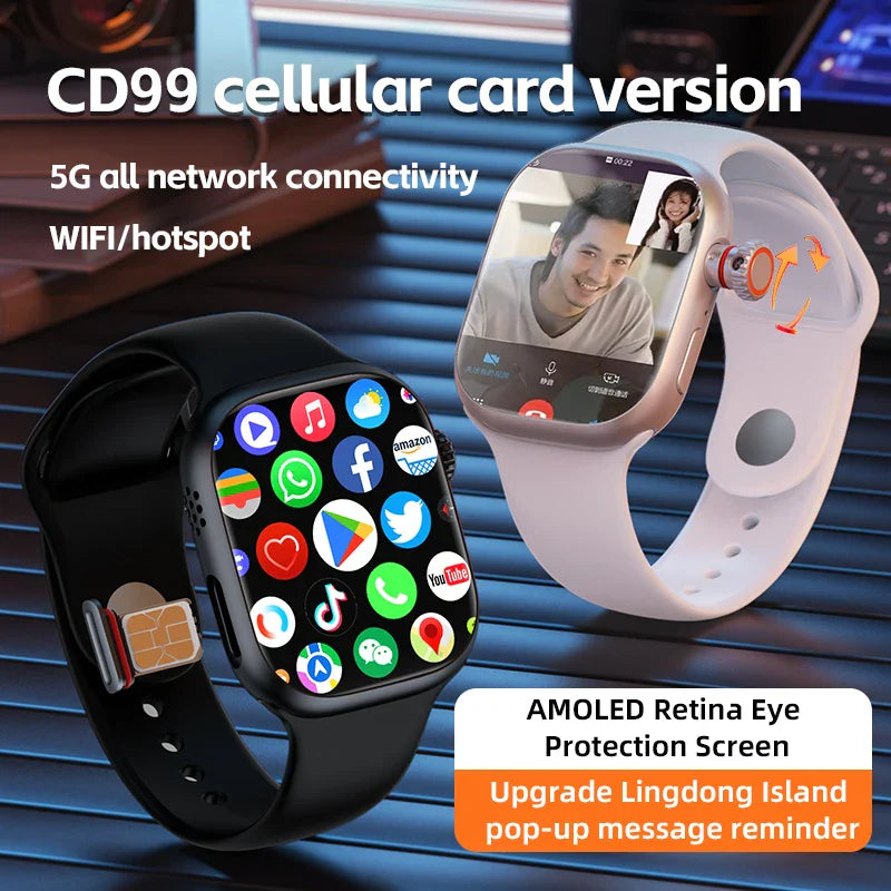 2026 New CD99 4G Smart Watch Android 180° Rotating Camera AMOLED Screen SIM Card GPS WiFi Heart Rate Monitor Waterproof Smartwat