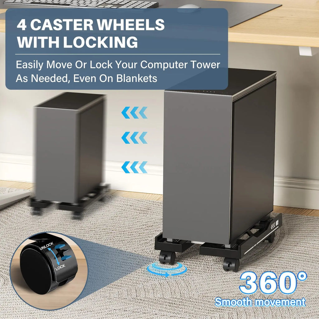 New CPU Stand Adjustable Bracket PC Holder Cart Mobile Computer Tower Stand with Rolling Caster Wheels Adjustable Desktop Stand