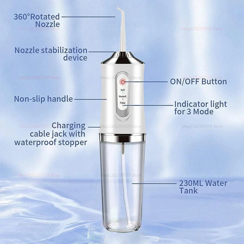 Portable Cordless Teeth cleaning machine Travel Oral Irrigator USB Rechargeable 3 Modes 4 Jet Tips IPX7 Mouth Washing Machine