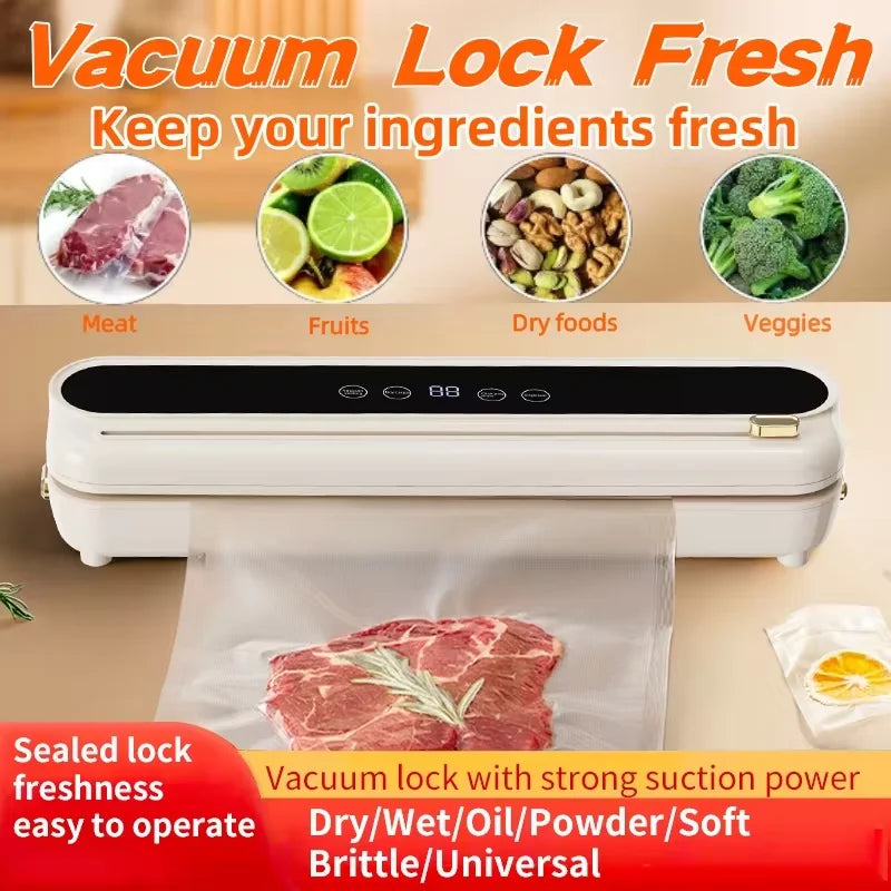 Electric Vacuum Sealer Built-in Cutter Food Keep Fresh Vacuum Packaging Machine Dry/Wet Applicable Kitchen Food Sealing Machine