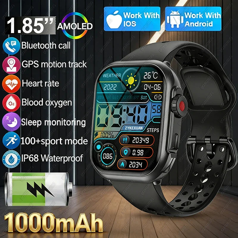 2026 New 1000 mAh Smart Watch Men Women 1.85“HD AMOLED GPS track Full Touch Screen IP68 Waterproof Bluetooth Call SmartWatch Man