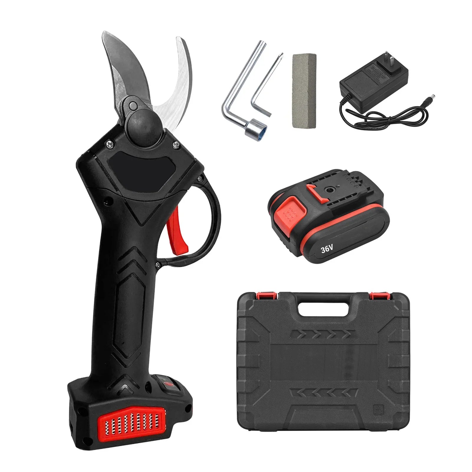 36V Cordless Electric Pruning Shears Portable Garden Shears Tree Trimmer Branch Cutter w/ Lithium Battery Adapter for Gardening
