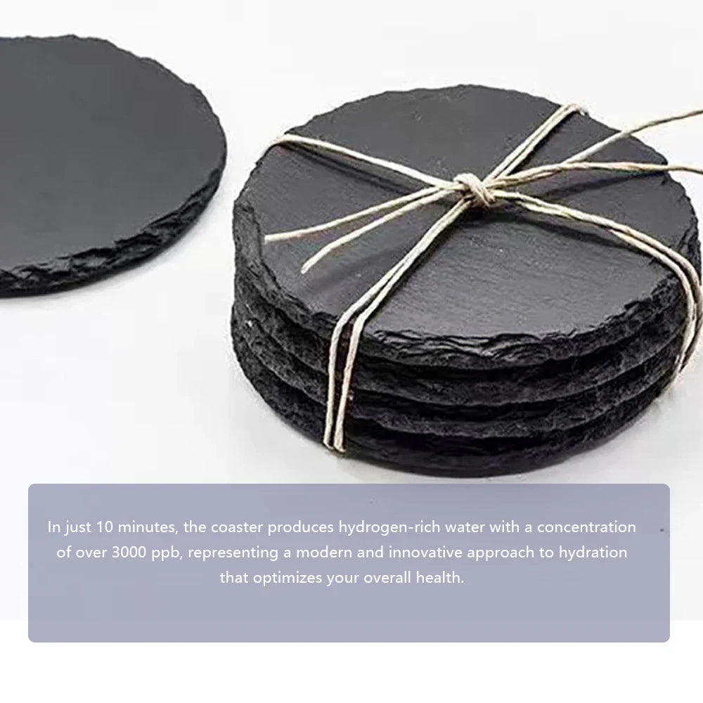 10Pcs Natural Slate Drink Coasters Round Black Stone Insulation Cup Coaster for Coffee Table, Home Kitchen, Bar