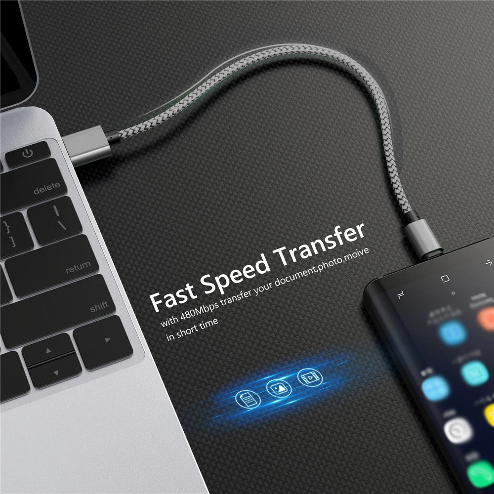 USB A to Type C Charging Cable 2A Fast Charger Nylon Data Cable 1M 2M 3M For Android Huawei Samsung TypeC Phone Charging Device