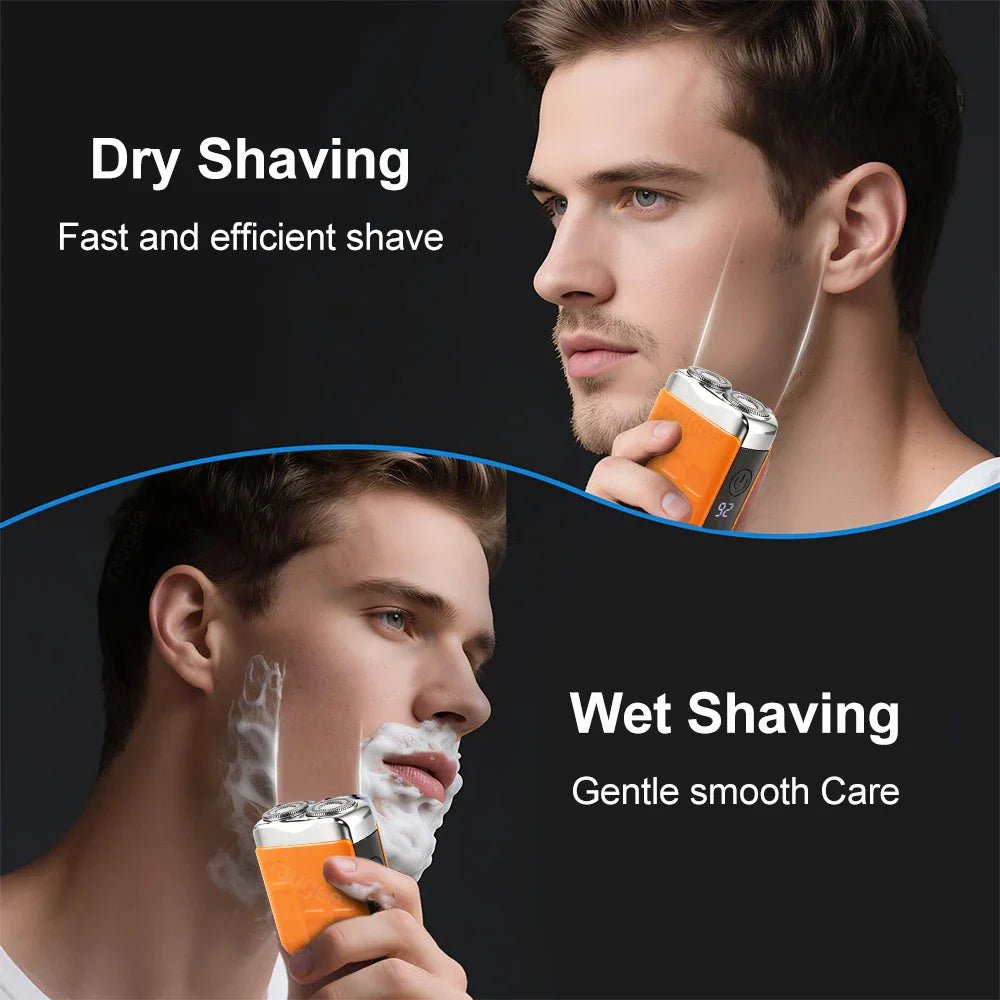 Mini Electric Shaver for Men Wet/Dry Facial Beard Trimmer Rechargeable Portable Mini Beard Shaver Dual-Head Blade Electric Razor