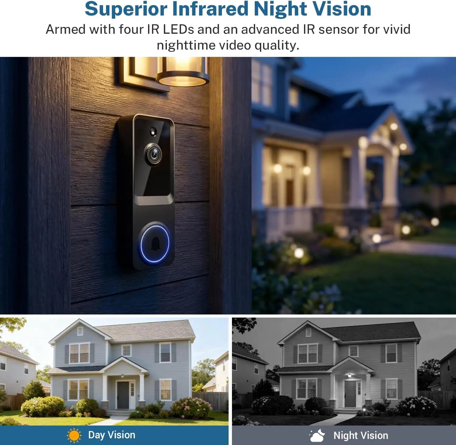 Wireless Video Doorbell Camera with Cloud Storage, Night Vision, Real-Time Alerts for Home Security