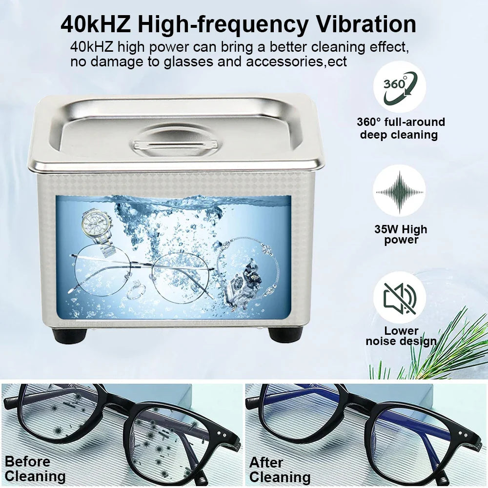 Ultrasonic Cleaner 35W High Frequency Ultrasonic Glasses Cleaning Machine for Jewelry Watches Denture Tool Ultrasonic Washing