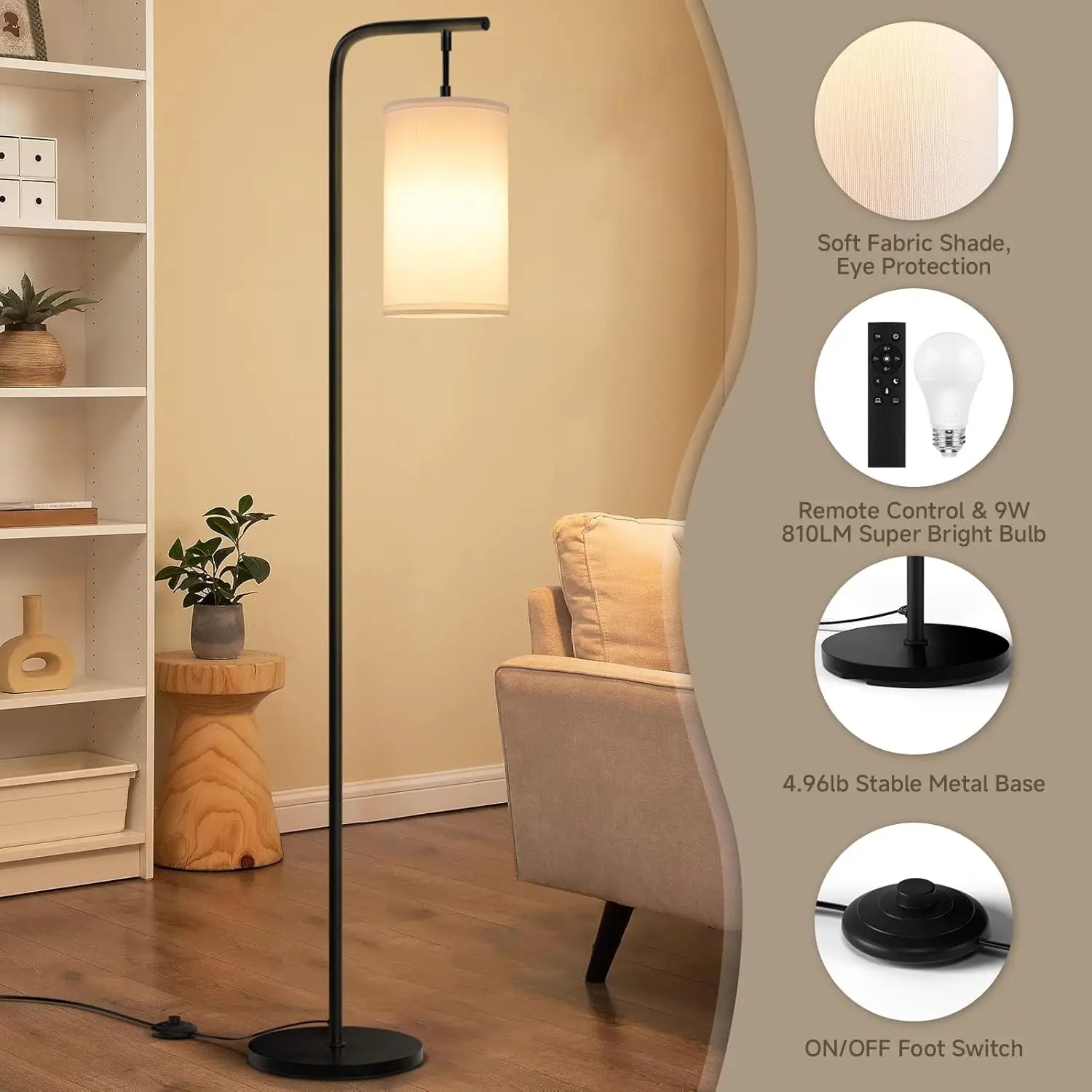 Remote Control Floor Lamp with Adjustable Color & Brightness, 9W LED for Living Room Bedroom Office