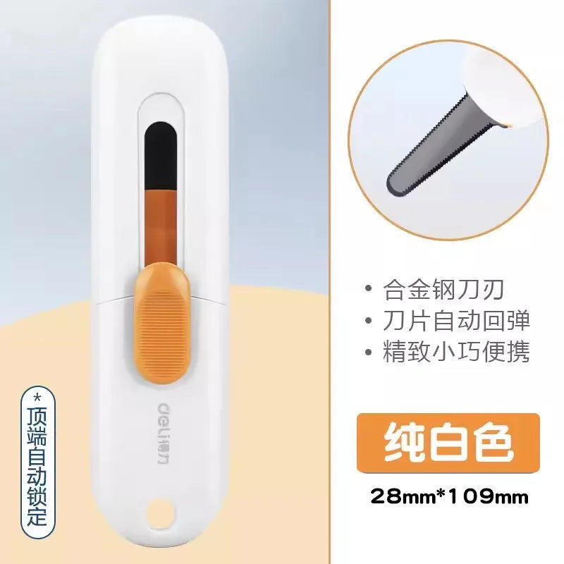 Deli Unboxing Knife Mini Art Knife Serrated Safety Anti Cutting Hand Collision Color High Aesthetic Value Portable Tool