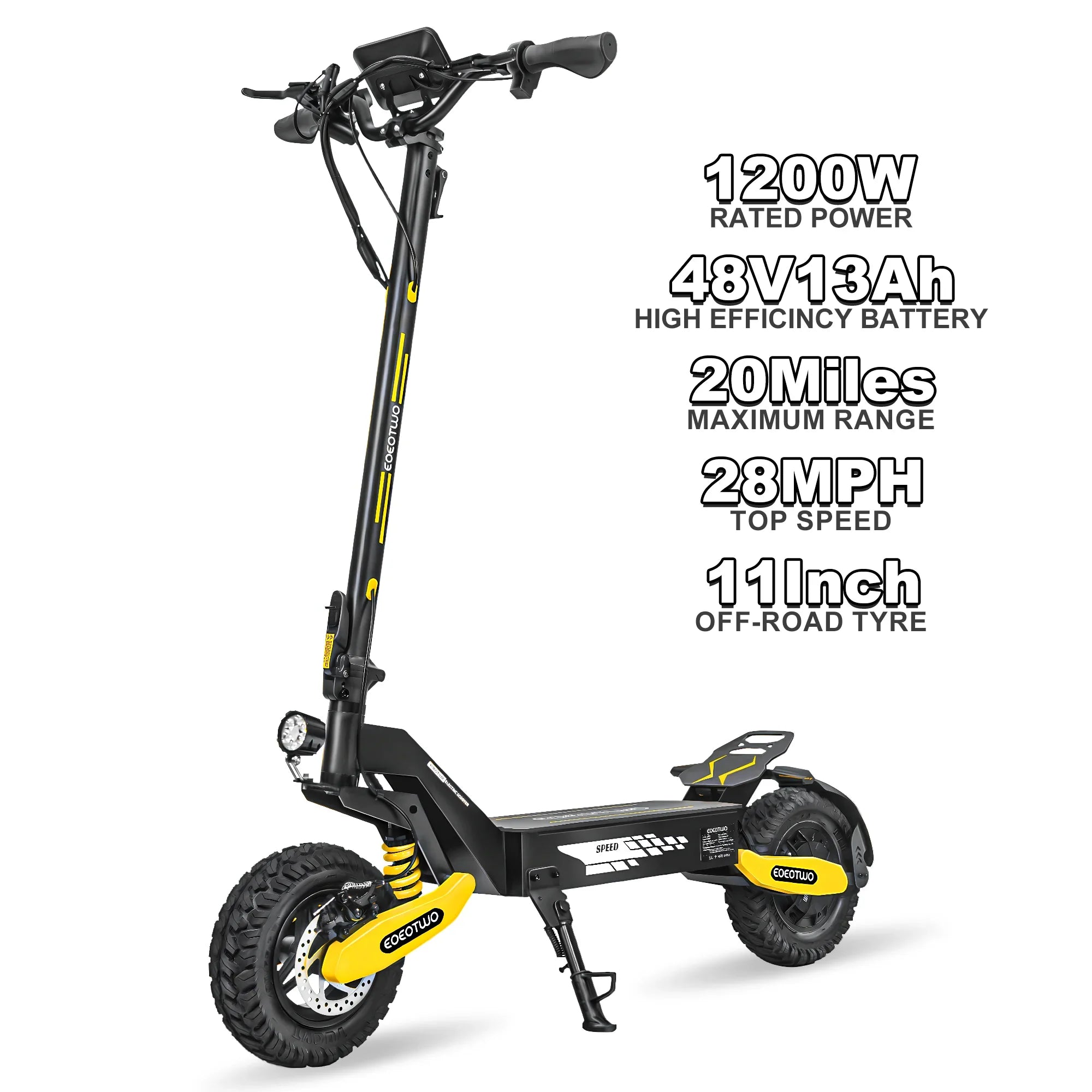 1200W Off Road Electric Scooter for Adults 48V Long Range E-Scooter 30MPH Fast Speed 11" Tubeless Tire Foldable Kick Scooter