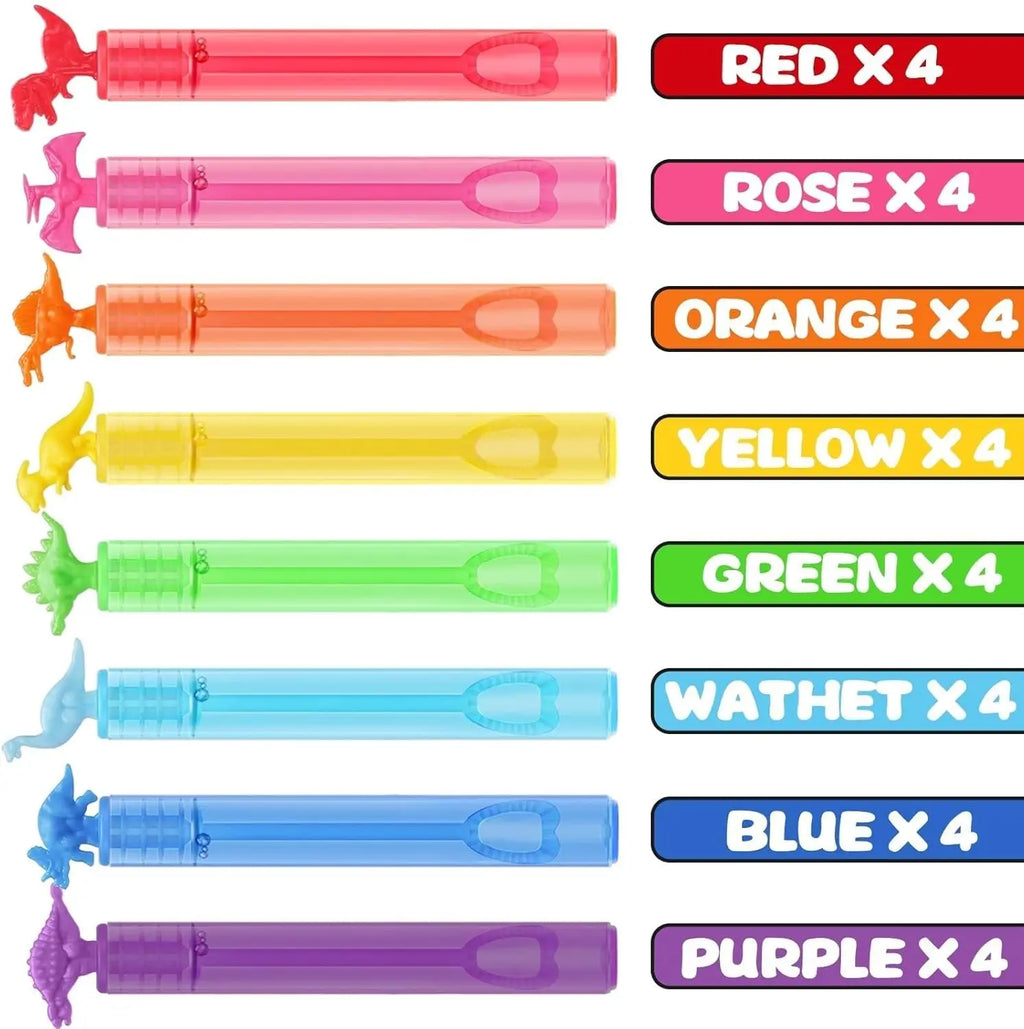 32 Pack Dinosaur Bubble Wands with Gift Box, Fun Party Favors for Kids Birthday and Outdoor Activities