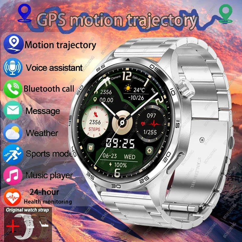 BOXUXING New Watch 5 Pro GPS NFC Men 100+sport Smart Watch AMOLED Screen Heart rate Bluetooth Call IP67Waterproof Man Smartwatch
