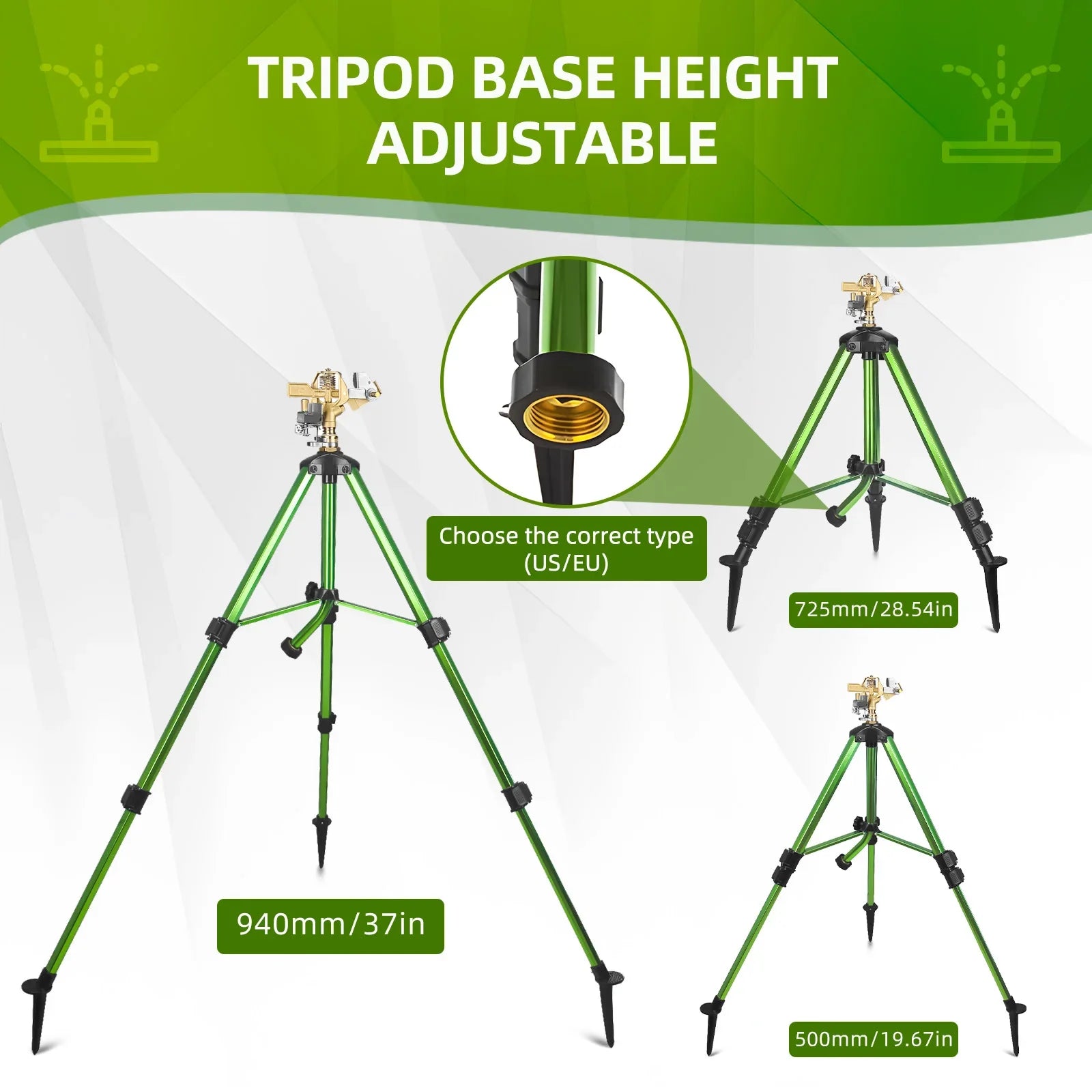 Impact Sprinkler on Tripod Base Heavy Duty Lawn Sprinkler 360 Degree Large Area Irrigation Brass Sprinkler Nozzle and Zinc Alloy