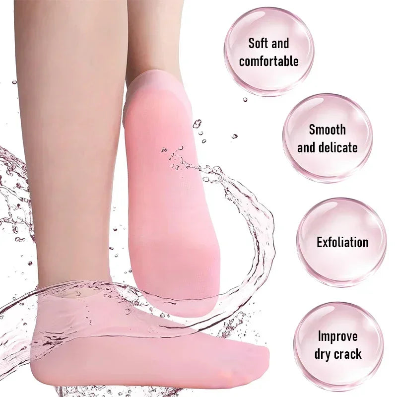 2 Moisturizing Silicone Gel Socks for Dry Cracked Feet Nourishing Skin Lubricating Full Foot Care Massage Socks Manicure Tools