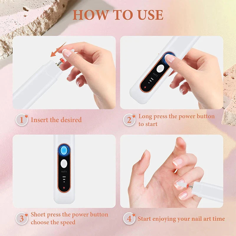 Electric Nail Grinder Nail Polishing Machine with Light Portable Mini Electric Manicure Pen for Gel Removing Polishing Dead Care