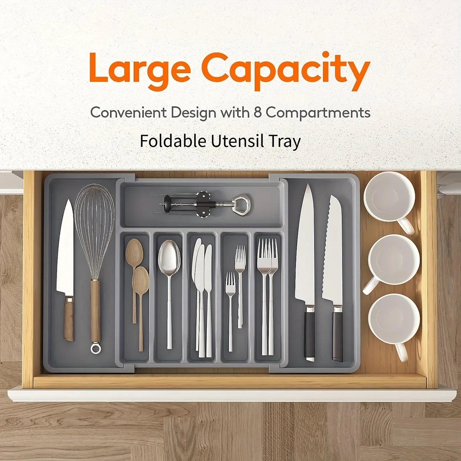 New Adjustable Cutlery Organizer - Upgraded Plastic Storage Tray with Dividers, Ideal for Organizing Spoons and Knife Drawers.