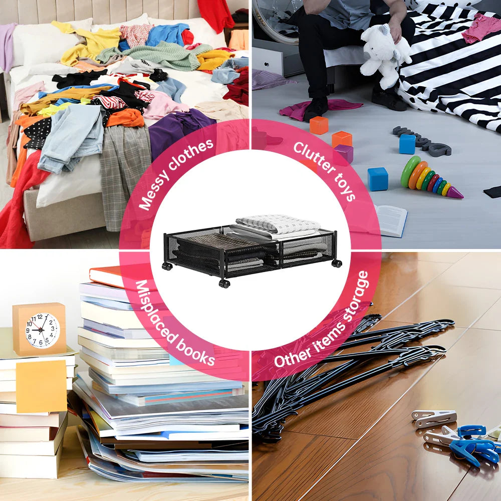 Foldable Under Bed Storage Container with Wheels Multifunctional Home Dorm Toys Clothes Books Shoes Storage Bins Visible