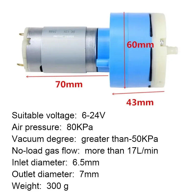 DC12V/24V Mute 60APM Air Pump Negative Pressure 80Kpa 17L/min Device Fish Tank Aeration Pump Medical Device Low Noise Air Pump