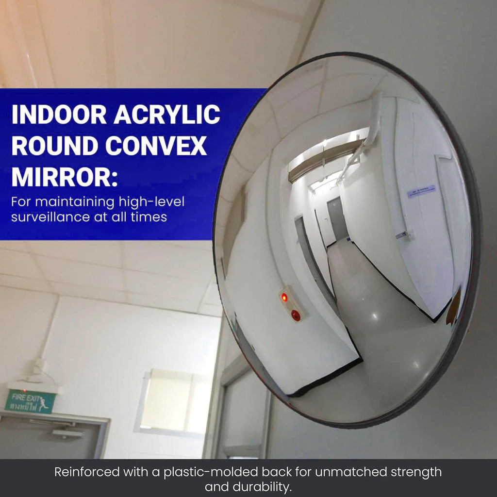 Curved Security Mirror Sturdy Backing Indoor Round Convex Mirror with Wall Mount Bracket for Garage Store Warehouse Parking Lot