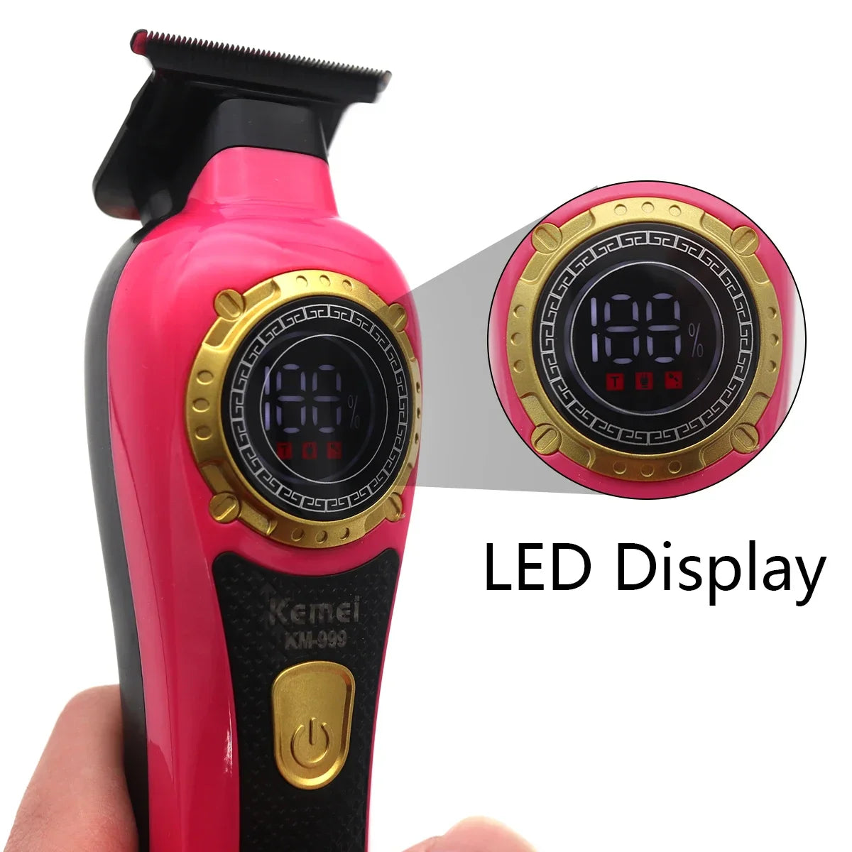 Kemei DLC T-Blade Zero Gapped LED Display Cordless USB Professional Hair Clipper Finishing Machine KM-999 Hair Trimmer for Men