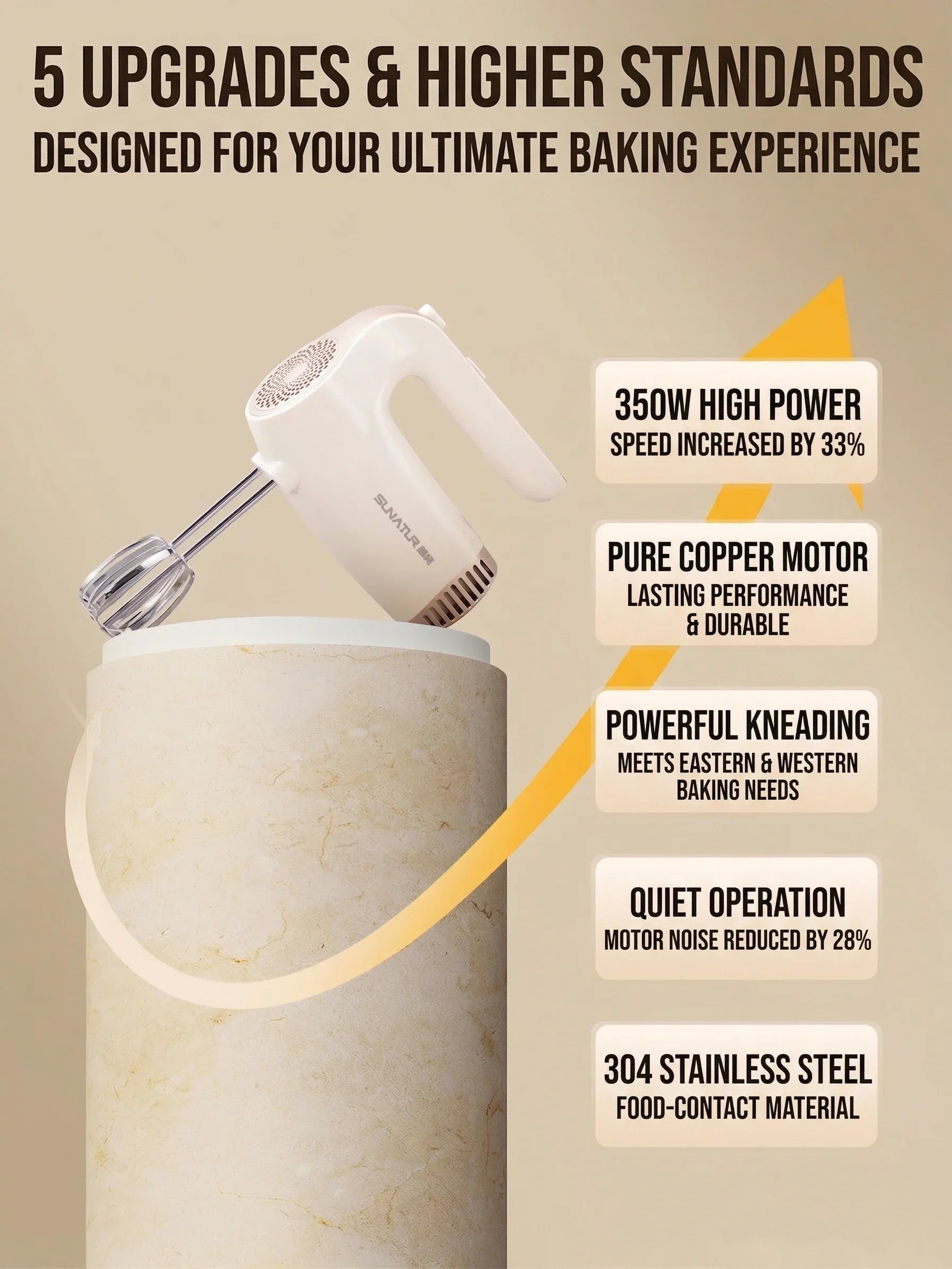 SUNATUR 3-in-1 Electric Hand Mixer 350W Egg Beater Cream Whipper Portable Kitchen Mixer with Storage Base for Home Baking