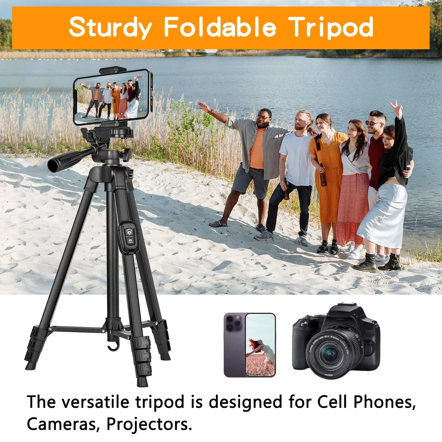 60 Inch/152cm Camera Tripod with Travel Bag, Mobile Phone Tripod with Remote Control, Professional Aluminum Alloy Portable Stand