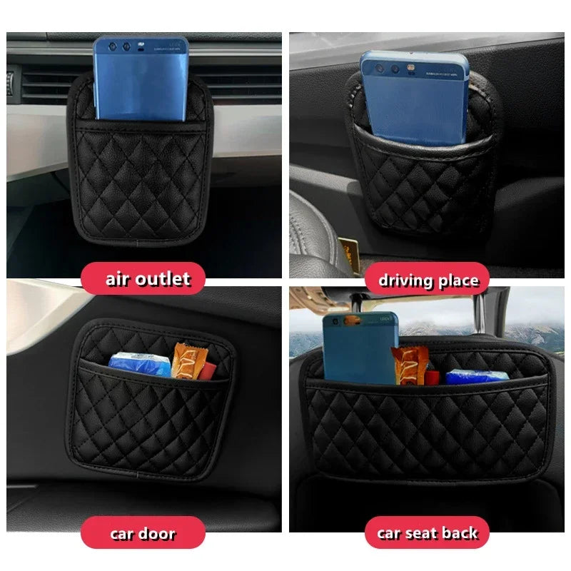 1Pc Car Adhesive Organizers Pocket Bags PU Leather Car Storage Box Collecting Bag For Cards Phone Key Car Interior Universal