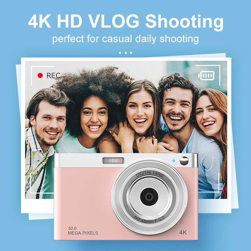 50MP Kids Digital Camera For Photography 4K Video Recording Camcorder 2.88" IPS Screen Children Compact Selfie Camera Auto Focus