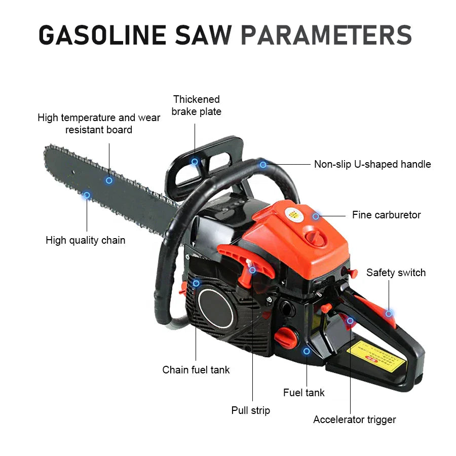 High Power 9800W Chainsaw 70cm Cutting Bar 2-Stroke Petrol Chain Saw Portable Handheld Tree Trimming Machine Wood Cutter