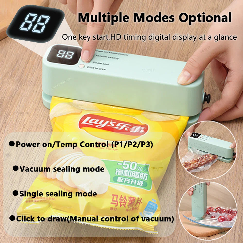 Food Vacuum Sealer USB Rechargeable Package Plastic Bag Mini Heat Sealer Portable Wireless Automatic Food Vacuum Sealing Machine