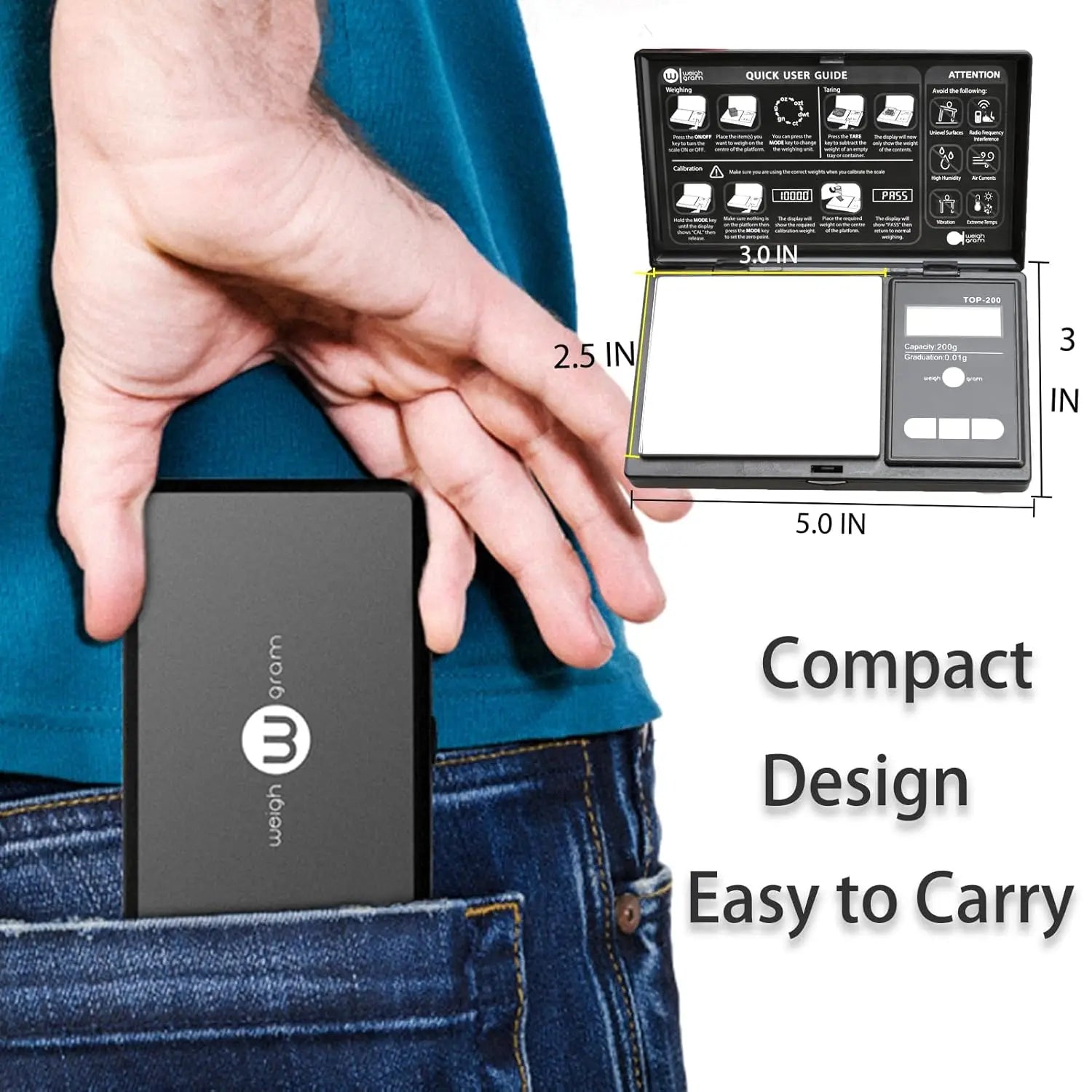 200g Digital Pocket Scale 0.01g Accuracy, Mini Food Jewelry Scale with Calibration Weight