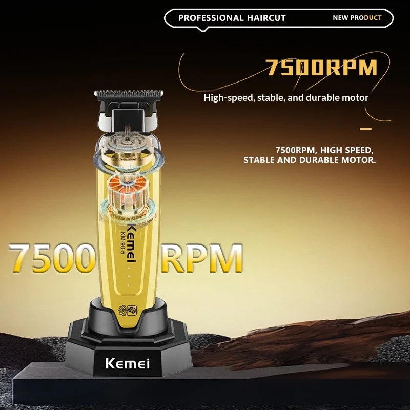Kemei 90-5 Electric Hair Beard Trimmer 7500 RPM Zero Gap Clipper for Men DLC Blade Cordless Barber Finish Hair Cutting Machine