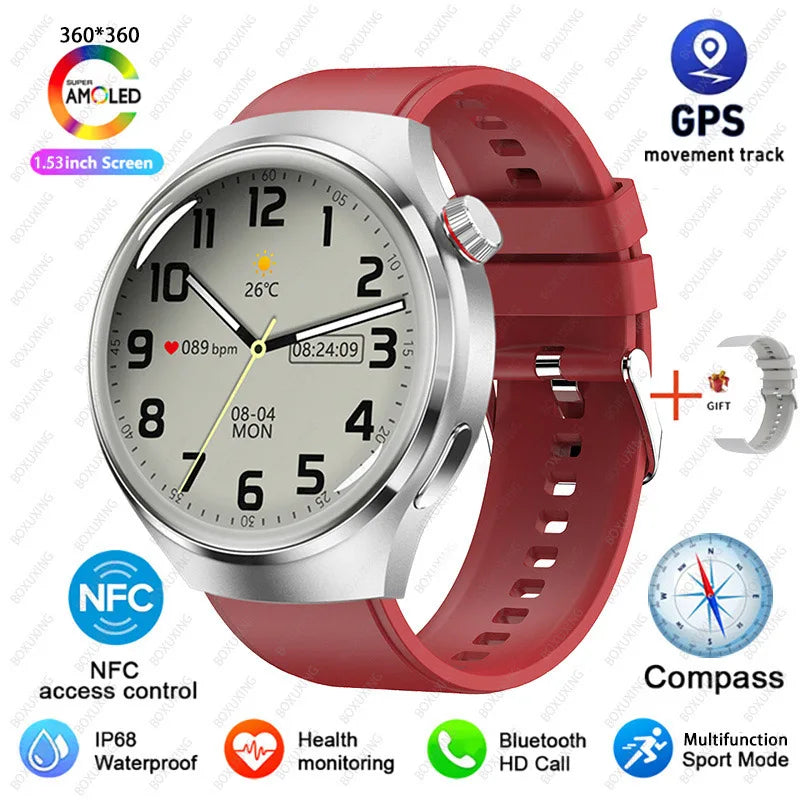 BOXUXING Watch 4 Pro Smart Watch Men GPS Sports Tracker NFC  1.53" HD Screen Health Monitor Watches Bluetooth Call SmartWatch