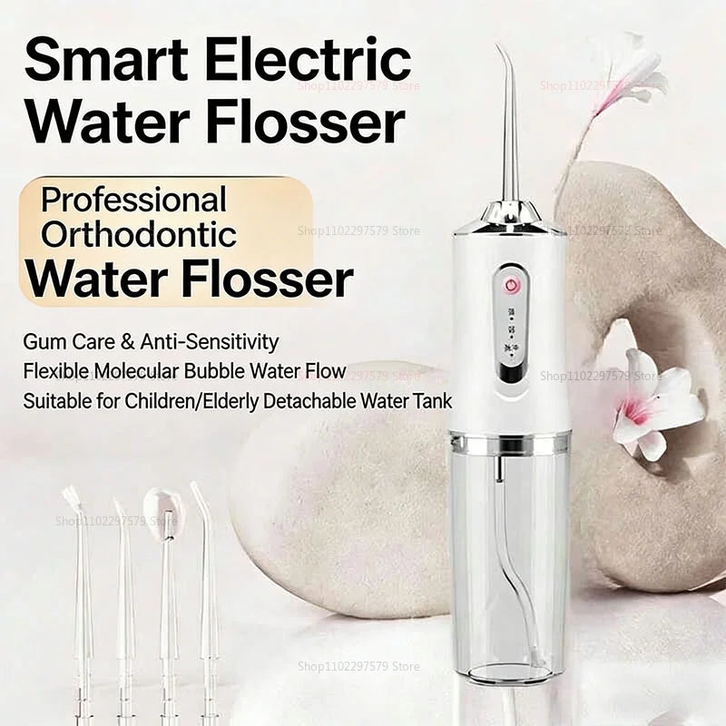 Portable Cordless Teeth cleaning machine Travel Oral Irrigator USB Rechargeable 3 Modes 4 Jet Tips IPX7 Mouth Washing Machine