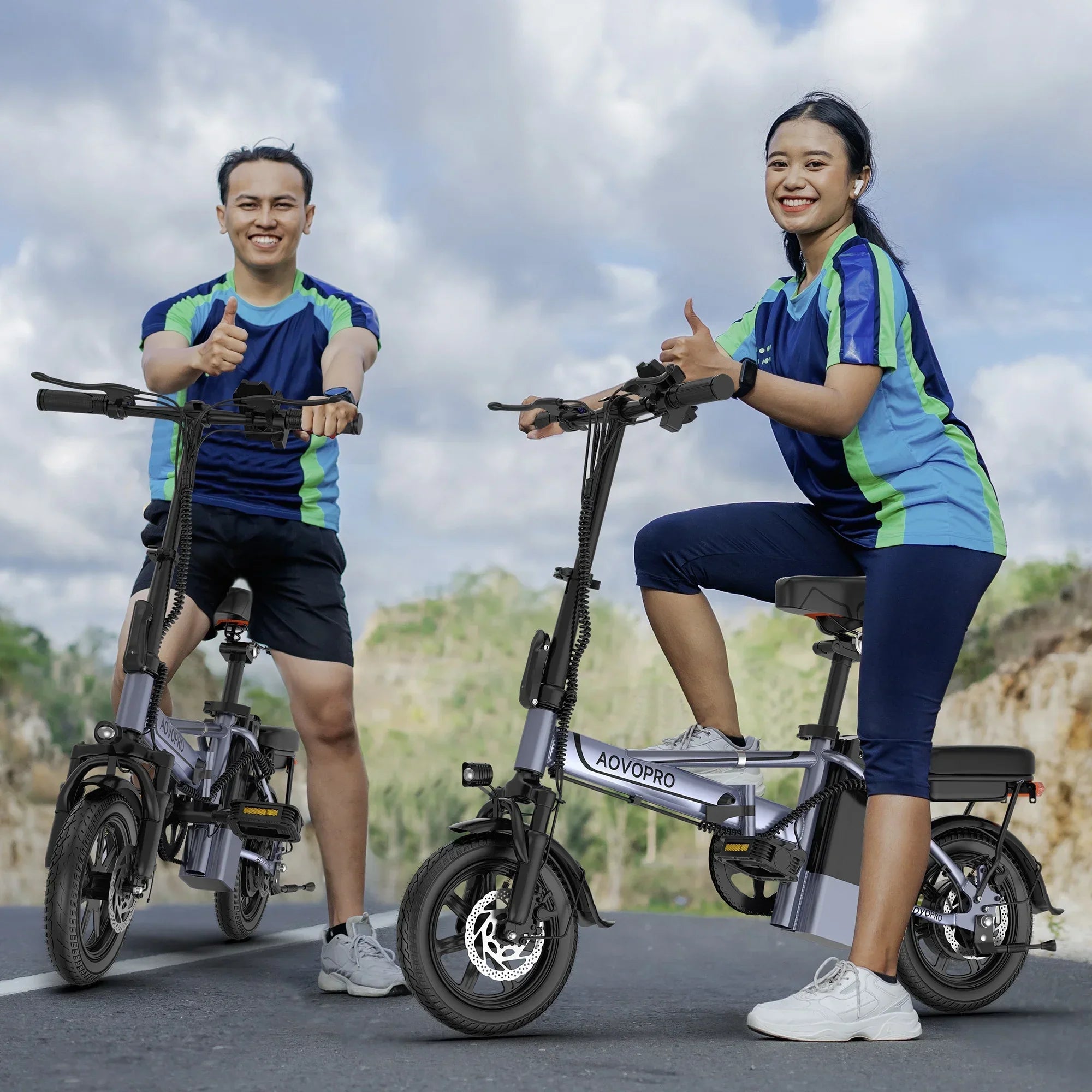 AOVOPRO 14'' EB60 Foldable Electric Bike 500W 48V 10.4AH Battery 22MPH Max Speed 28Miles Long Range with Two Seats for Adult
