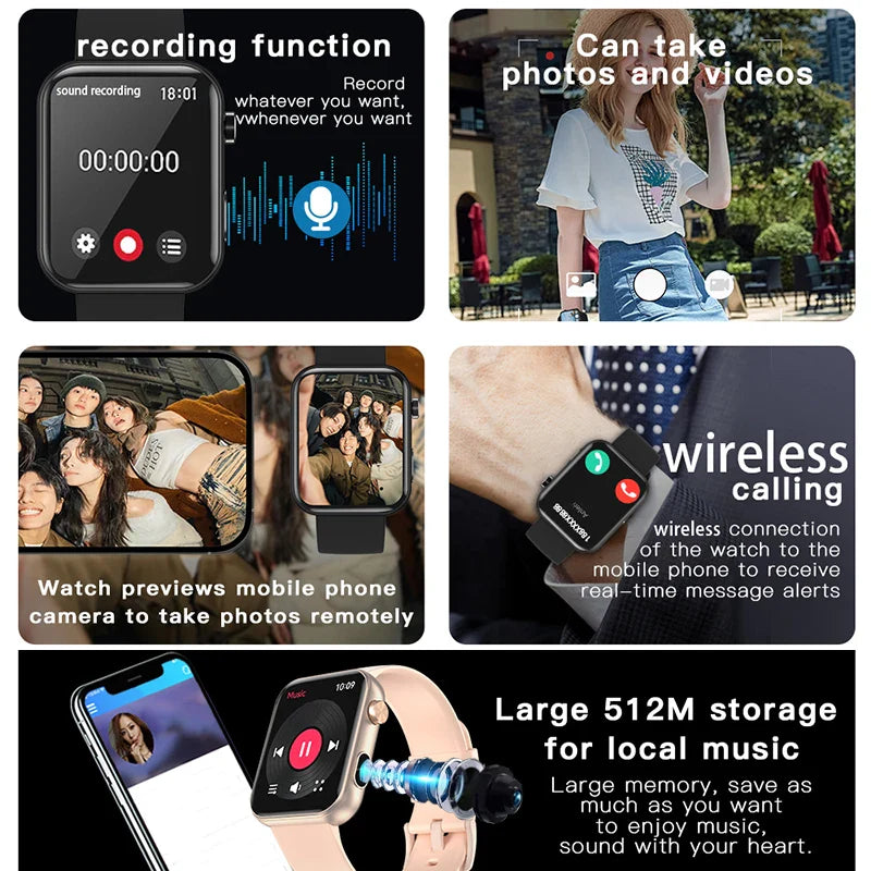 2025New Smart Watch Women Men sound recording Camera Take Photo Record Video Watches Sports Waterproof Bluetooth Call Smartwatch