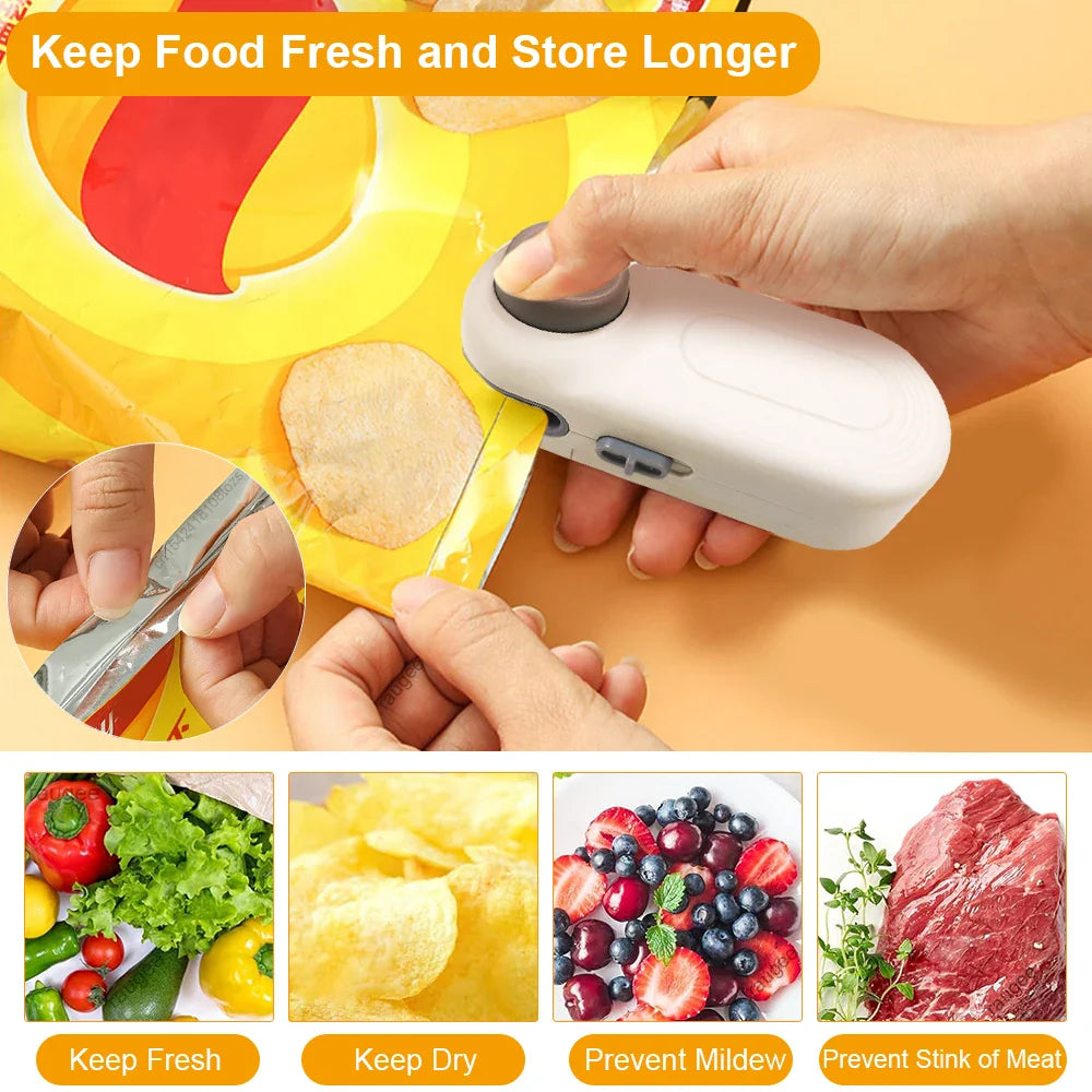 Mini Heat Sealer Food Package Bag Sealing Machine Handheld Portable Seal Food Storage Plastic Vacuum Bag Clip Bag Heat Sealer