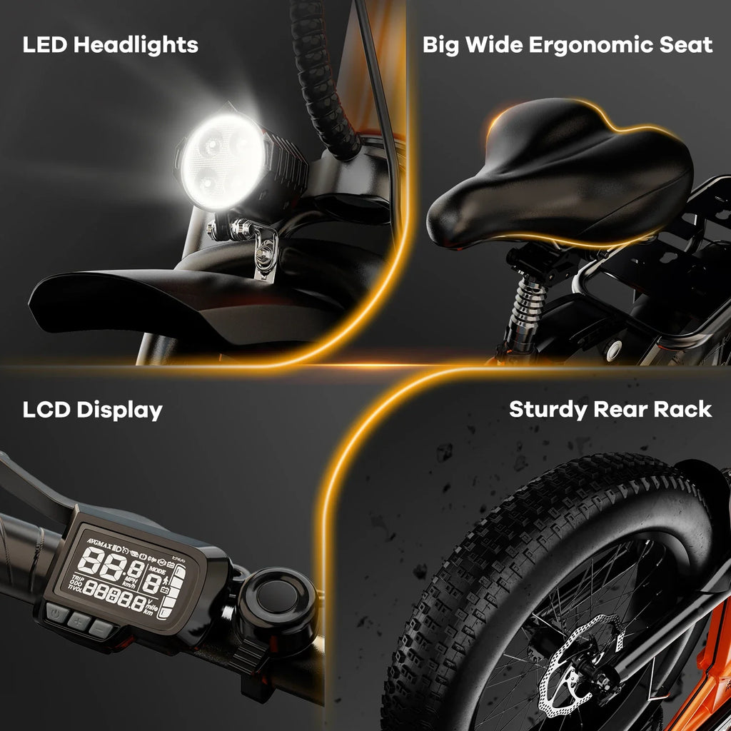 Cybervelo 1000W Folding Electric Bike, 48V 20AH Removable Battery for Adults, 30+MPH 80Miles Max Range, 20"Fat Tire 7-Speed EK4