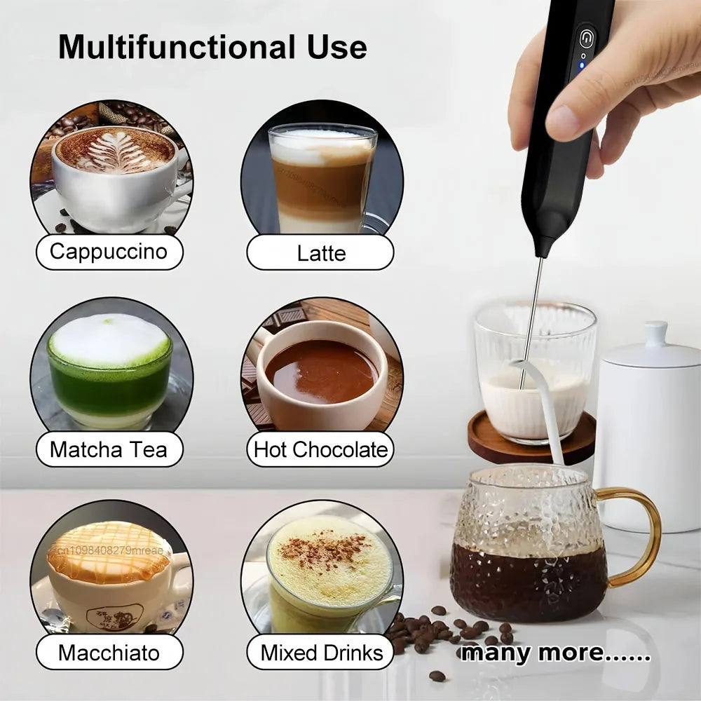 Mini Milk Frother USB Rechargeable Handheld Automatic Rotary Milk Foam Maker for Coffee Latte Cappuccino Maker Electric Blender