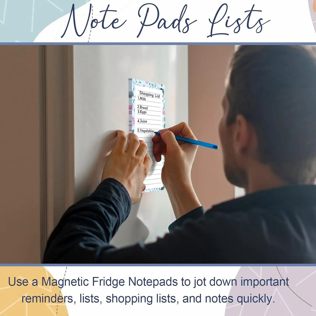 Flower Design Magnetic Notepads for Refrigerator, 50 Sheets Each, 4-Pack Memo Pads for Lists and Reminders