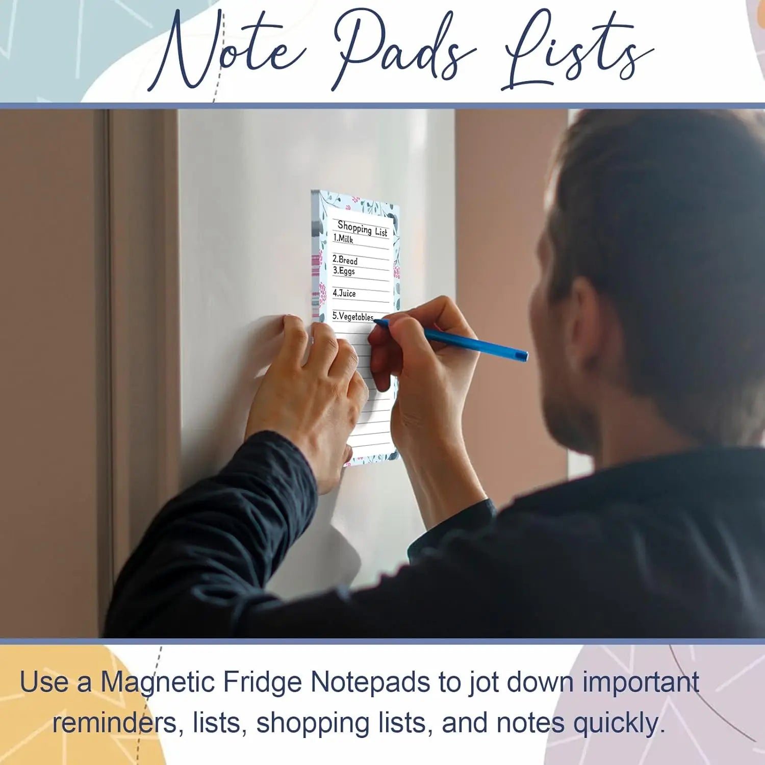 Flower Design Magnetic Notepads for Refrigerator, 50 Sheets Each, 4-Pack Memo Pads for Lists and Reminders