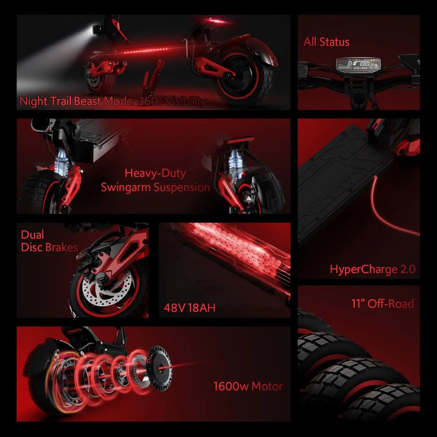 1600W Motor Adult J15 Electric Scooter Top Speed 32MPH, 48V18AH, 11-inch Off-Road Tires Sport Folding eScooter With Seat