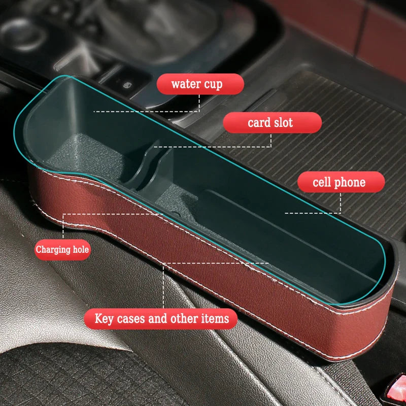 1Pc Leather Car Seat Gap Storage Box Phone Keys Organizer Auto Seat Crevice Storage Filler Munti-functional Auto Organizer