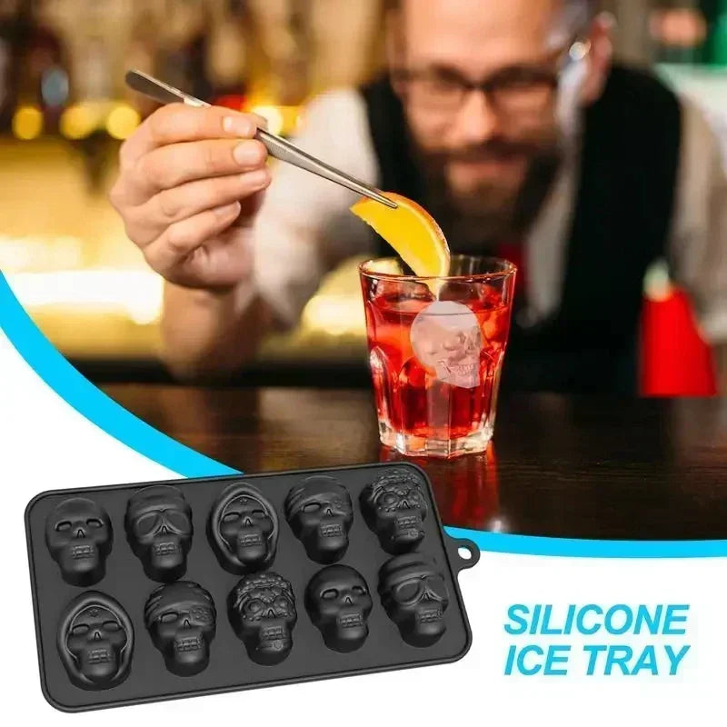 Skull Ice Cube Mold 10 Grid Reusable Silicone Ice Mold  Drinks Whiskey Cocktail Chocolate Ice Cream Kitchen Baking Making Tools