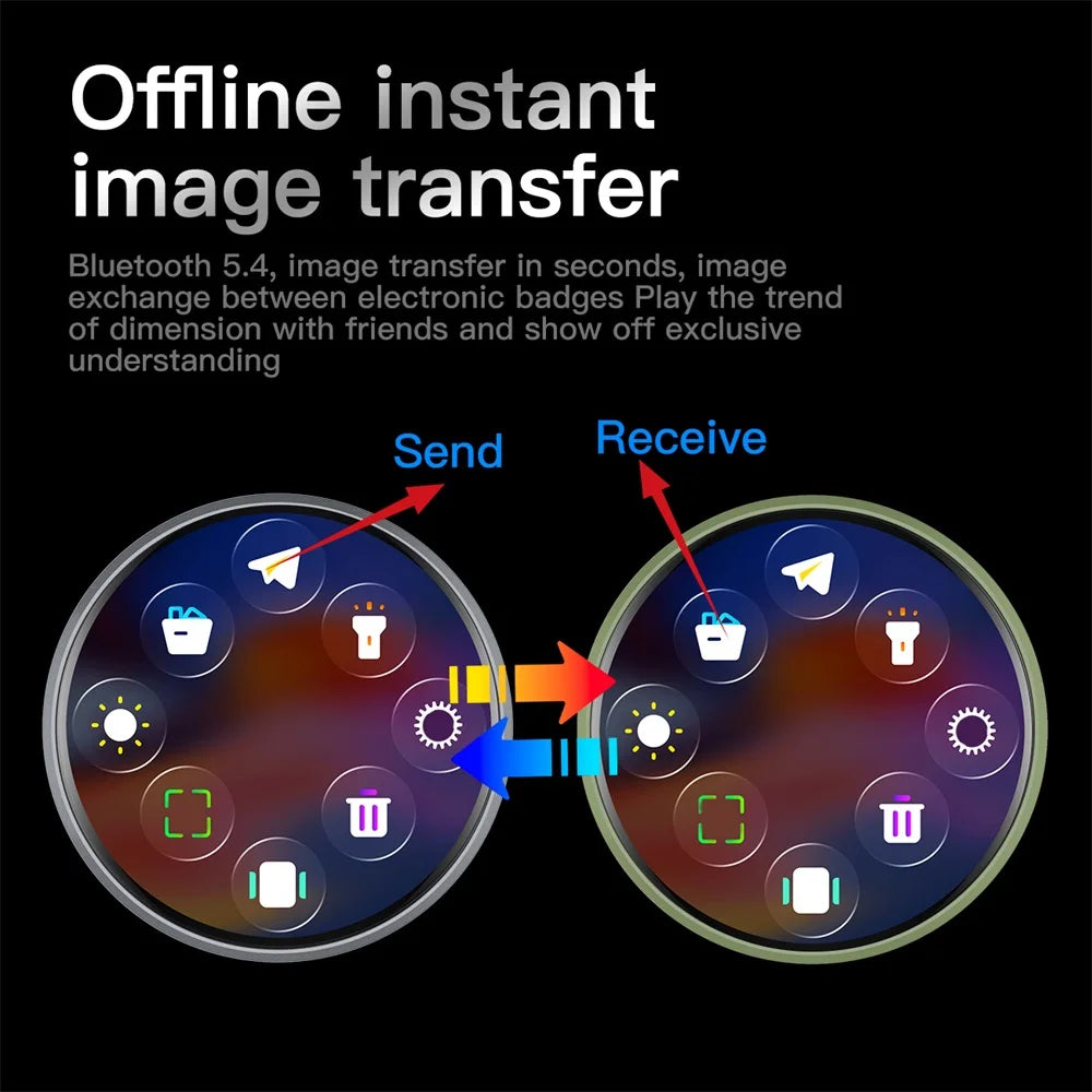 Blue Tooth Electronic Badge Music Video Playback Colored Lights Dynamic Picture Touch Screen Bidirectional Transmission Brooch