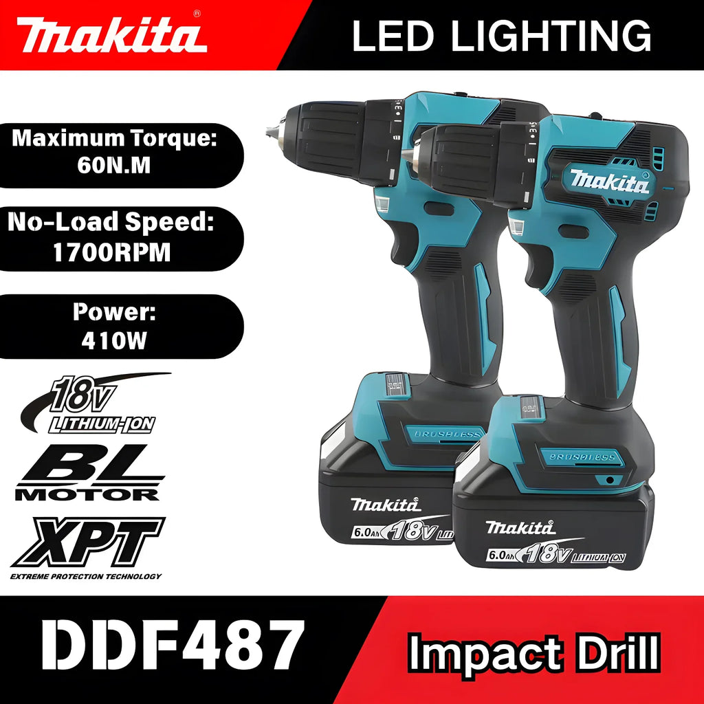 Makita Original DDF487 Cordless Driver Drill 18V Brushless Electric Impact Screwdriver Rechargeable Power Tool makita 18v tools