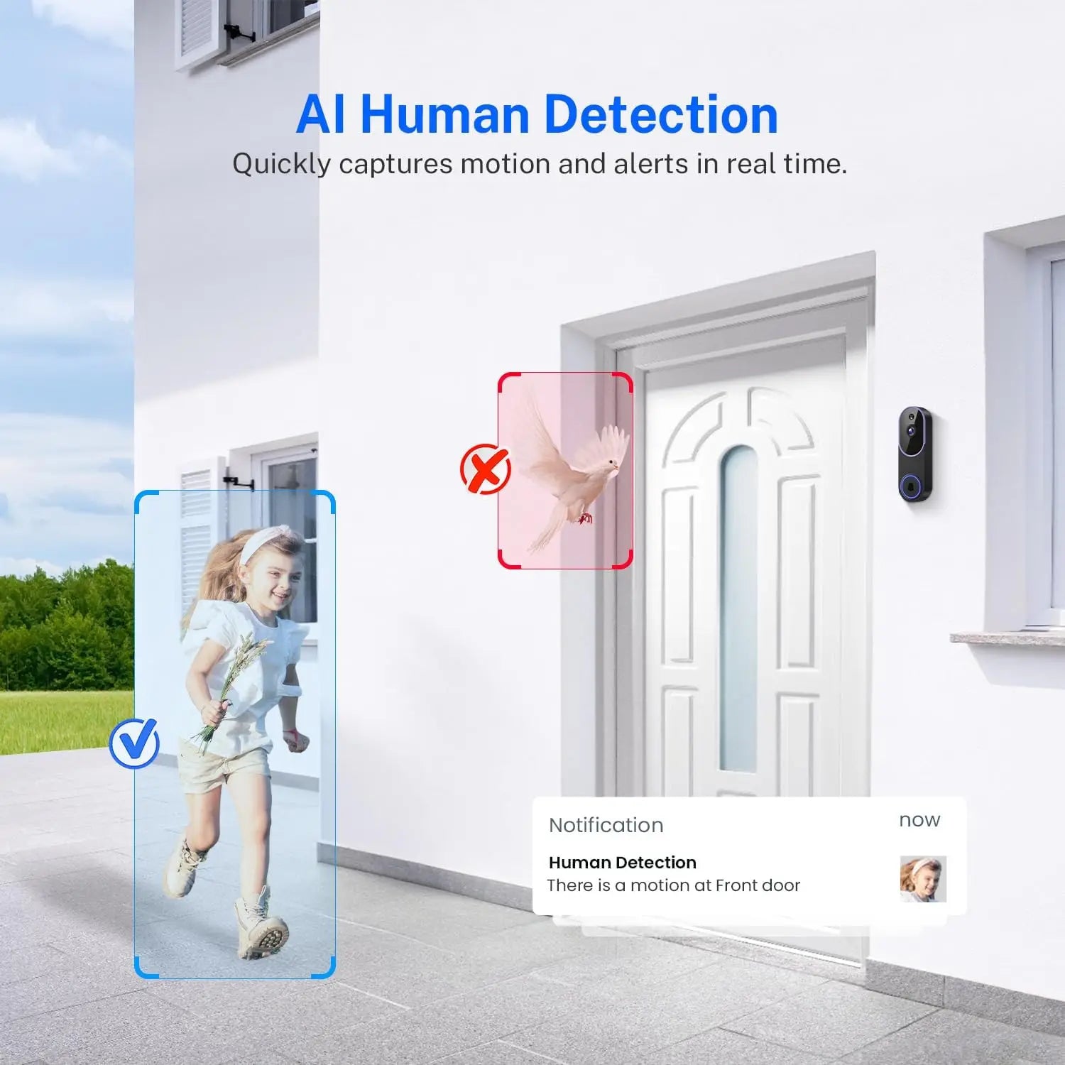 Smart Video Doorbell with AI Detection, 2-Way Audio, Night Vision, and Cloud Storage for Home Security