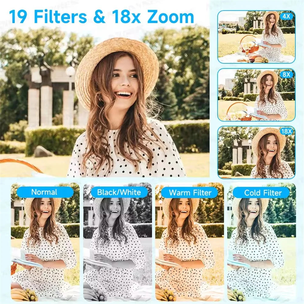 5K Dual Screen Digital Camera 80MP Retro CCD Photographic Cameras 8000W Pixel Auto Focus with 18x Zoom for Kid Adult Photography