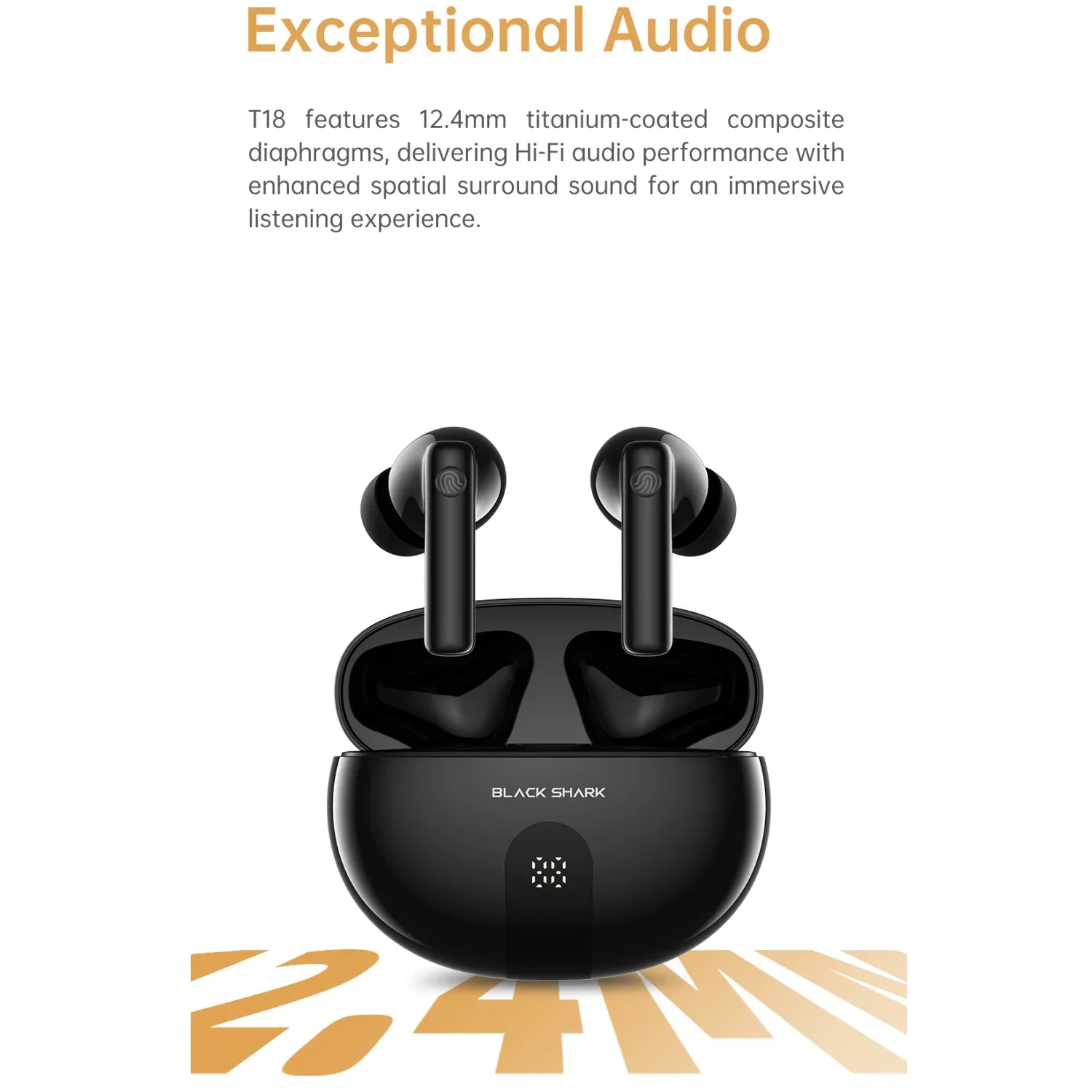 Black Shark T18 Wireless Earphones, Bluetooth 5.3 ANC TWS Earbuds, ENC Call 40h Playback Battery Level Display Hi-Fi Audio IP54