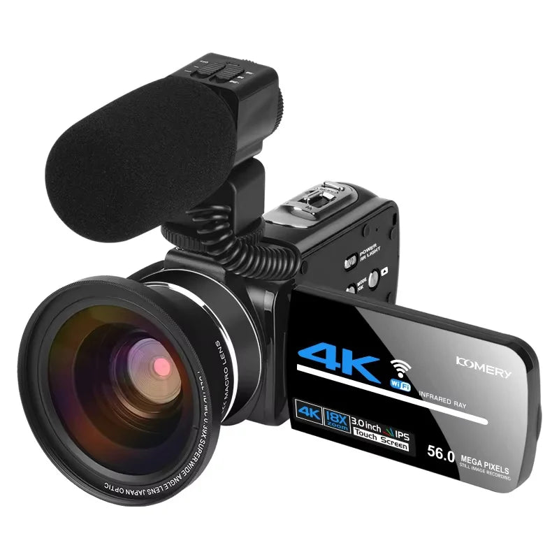 56MP 4K Digital Video Camera 18X Infrared Night Vision Vlogging Camcorder 3.0 inch Touch Screen Youtube Livestream WIFI Webcam